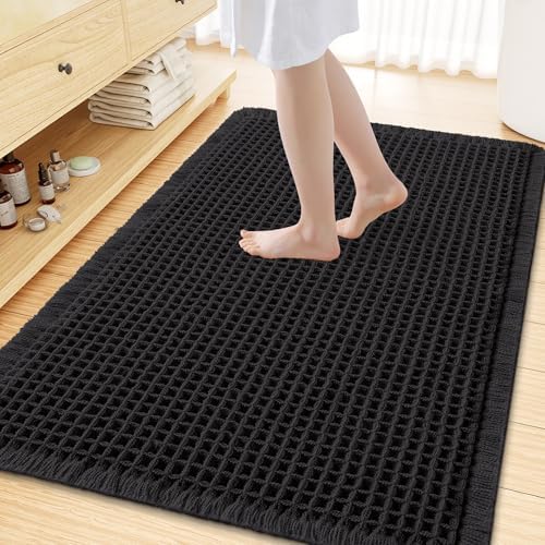 Smiry Waffle Bath Mat 59X35, Extra Soft Absorbent Bathroom Rugs, Black by Smiry
