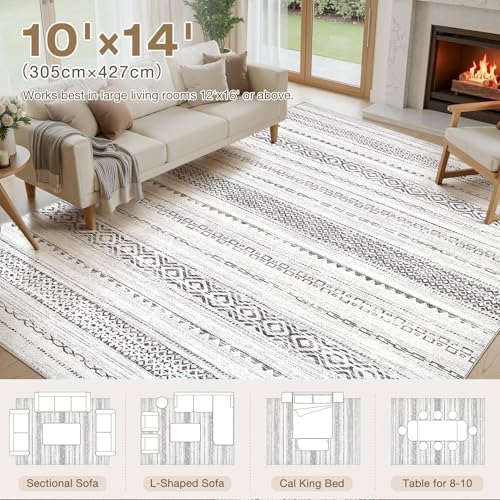 kakania Washable 10x14 Area Rug for Living Room: Boho Geometry Home Decor - Image 2