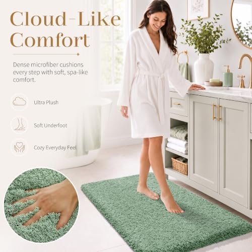 Yimobra Bathroom Runner Rug Non Slip Washable 70x24, Bath Mat, Light Green - Image 2