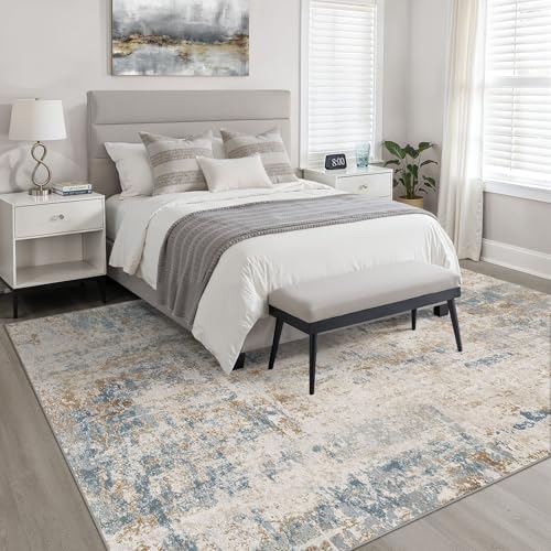 LOONGRUG 10x12 Area Rug Washable Neutral Modern Living Room Rug Blue Brown - Image 4