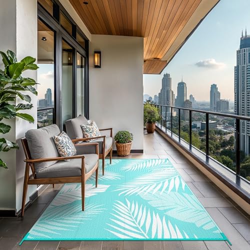 GENIMO Outdoor Rug, Waterproof Plastic Rugs for Patio, 5'x8' Navy White - Image 4