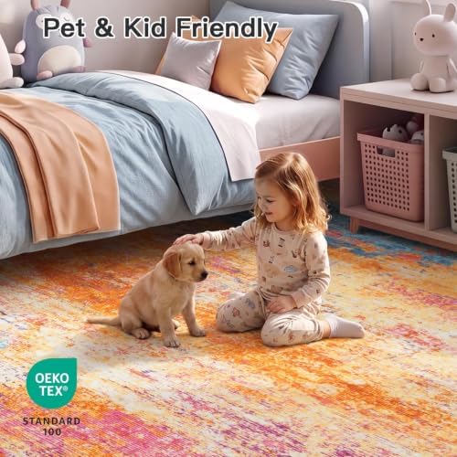 8x10 Area Rug for Living Room, Abstract Washable Larg Rugs, Multicolor - Image 5