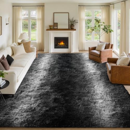 FinRèc Home 8x10 Non-Slip Fluffy Area Rugs for Living Room (Striped Black) - Image 2