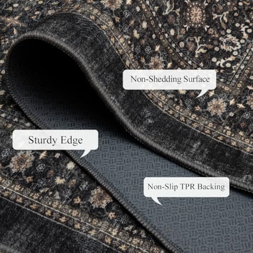 Ruaruarug Washable Area Rug 6×9 for Living Room, Ultra Soft, Black Grey - Image 5