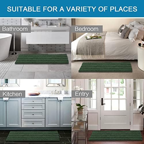 H.VERSAILTEX Bath Rugs for Bathroom Non Slip Bath Mats Extra Thick Chenille Striped Bath Rug Runners 47" x 17" Absorbent Fluffy Soft Shaggy Mats Dry Fast Plush Area Carpet for Bath Room - Bronze Green - Image 6
