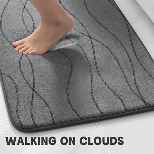 YIHOUSE Bathroom Rugs Set 2 Piece, Memory Foam Bath Mat Dark Grey - Image 5