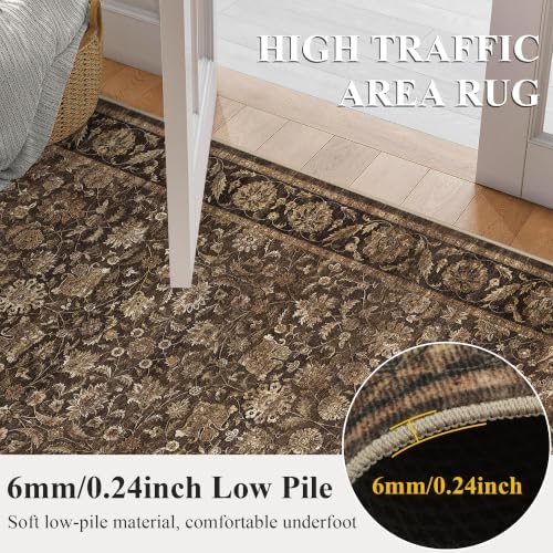 Washable 6ft Round Living Room Non-Slip Rug Retro Brown Throw Carpet - Image 6