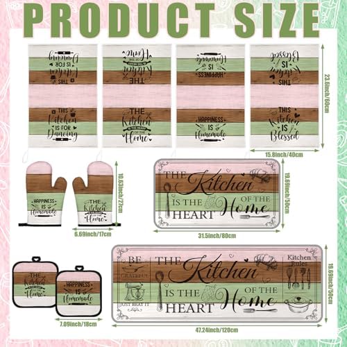 Fourluoo 10 Pcs Farmhouse Kitchen Set, White Green Pink - Image 3