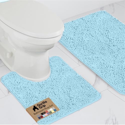 GORILLA GRIP Bathroom Area Rug Sets 2 Piece, Soft Chenille, 30x20 Sky Blue by GorillaGrip