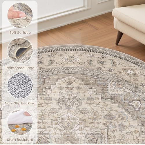 EIEIHOUSE Washable 8ft Round Area Rugs for Living Room Brown/Multi - Image 7