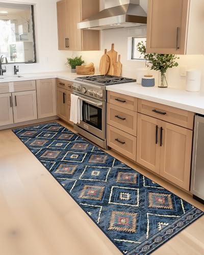 BESTSWEETIE 2'x10' Washable Area Rug for Living Room Runner Darkblue - Image 2