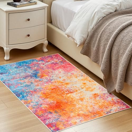 Rugflix 3x5 Entrance Rugs, Washable Colorful Rainbow Entry Small Rug - Image 3