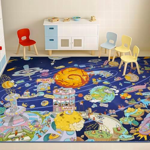Hazo Haus Galaxy 8x10 Educational Kids Rug for Classroom – Interactive Solar System Design with Planets, Spaceships, Astronauts & Fun Characters – Perfect for STEM Learning & Creative Play Spaces - Image 6