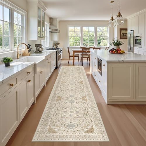 Madane Washable Runner Rugs 2x10 Long for Hallway Kitchen, Beige/Blue - Image 2
