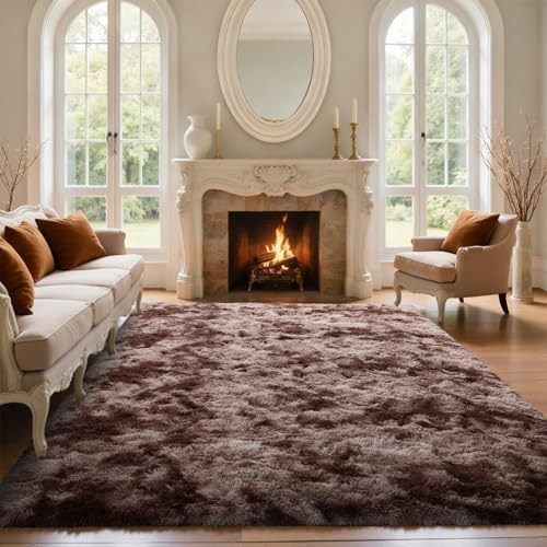 5x8 Brown Rugs for Living Room Fluffy Fur Bedroom Area Rug,Rustic Plush Non-Slip Dark Carpet for Book Room Office,Coffee Stain Resistant by Lo%CC%80utiRootHome
