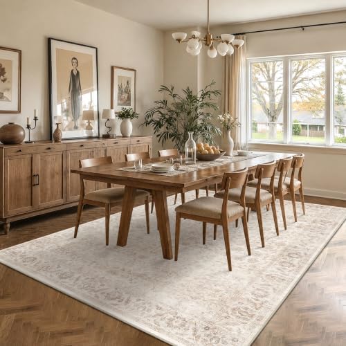 Washable 9x12 Living Room Non-Slip Area Rug Retro Beige Large Carpet - Image 2
