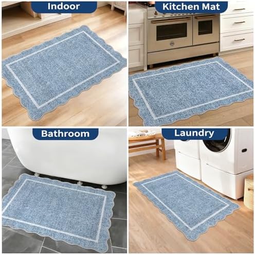GarveeHome Scalloped Door Mat Indoor Entrance 2x3 Washable Non Slip, Blue - Image 3