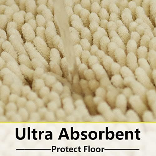 Bath Rugs Chenille 3-Piece Extra Soft and Absorbent Shag Beige Bathroom Rugs, Machine Wash Mat, Strong PVC Non-Slip Underside, Plush Carpet Mats (Beige) - Image 6