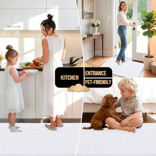 OLANLY Thick Chenille Bathroom Runner Rugs 47x24, Absorbent Bath Mat, White - Image 6