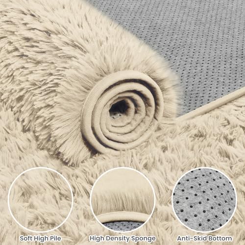 8x10 Fluffy Shag Area Rugs for Living Room Bedroom: Soft Plush Carpet Beige - Image 6