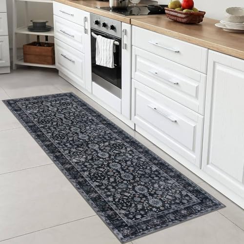 KUTA Vintage Washable Runner Rug, 2x6 Black Grey Orange Hallway Runner - Image 3