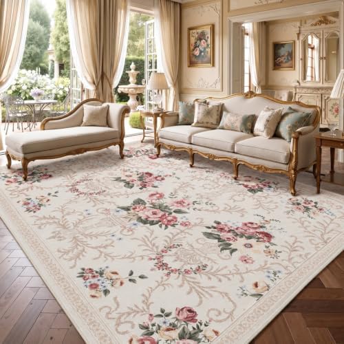 Helthep 9' x 12' Vintage Floral Washable Area Rug for Living Room by Helthep