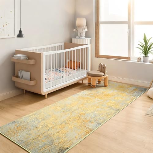 2x6 Rug Runners for Hallways Kitchen Runner Rug Non Slip Washable Long Runner Rugs with Rubber Backing Soft Abstract Carpet Runner for Hallways, Kitchen, Bathroom, Entryway (Orange, Silver & Gray) - Image 4