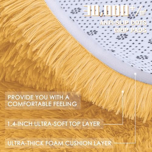 OLANLY 2x6 Machine Washable Runner Rugs for Hallway, Soft Fluffy Shaggy Bedside Rugs for Bedroom, Living Room, Indoor Floor Carpet for Kids Girls and Boys, Home Decor Aesthetic, Mustard Yellow - Image 7