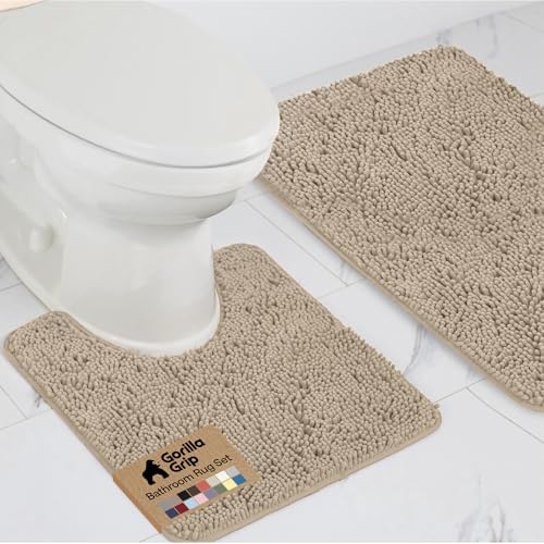 GORILLA GRIP Bathroom Area Rug Sets 2 Piece, Soft Chenille, 30x20 Beige by GorillaGrip