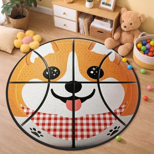 Basketball Round Kid Rug, Soft Washable Non Slip Sport Carpet for Boys Room by BACDOILQ