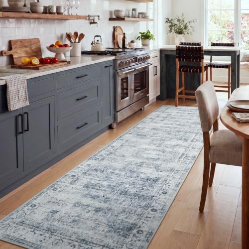 Morebes Vintage 2x10 Runner Rug for Hallway Non Slip,Washable Long Kitchen Rugs Runners,Soft Distressed Non-Shedding Carpet Runner Rug for Entryway Indoor Foyer Playroom,Blue-Gray - Image 3