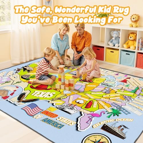USA Map Kids Rug for Playroom, Bedroom, Classroom 3x5 - Image 7