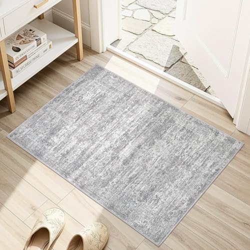 DMOYEST 2x3 Entryway Area Rug: Washable Neutral Modern Abstract Small Rug - Non-Slip Low Pile Throw Indoor Carpet for Entrance Kitchen Front Door Mat Bathroom Entry Kids Room - Vintage Grey by DMOYEST