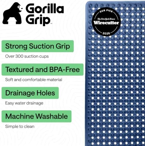 GORILLA GRIP Bath Tub Shower Mat, Bathtub Floor Liner, 35x16 Clear Navy - Image 2