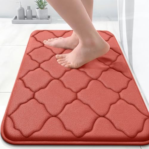 OLANLY Memory Foam Bath Mat Rug 24x16, Ultra Soft Bathroom Rugs, Coral by OLANLY