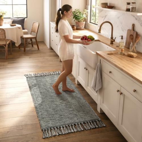 Collive 2' x 4.3' Boho Kitchen Runner Rugs, Grey Farmhouse Bathroom Mat by Collive