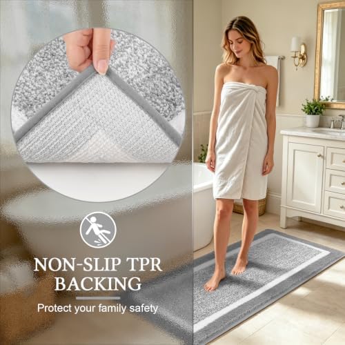 Pauwer Bathroom Rugs 3 Piece Set, Non Slip Washable Bath Mat, Light Grey - Image 5
