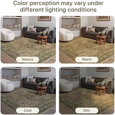 Bavni 4x6 Area Rug for Living Room, Washable Low Pile, Brown Olive - Image 6