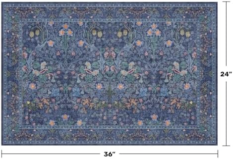 Navy Blue Washable 2x3 Entry Rug - Small Front Door Mats Indoor, Non-Slip Boho Bathroom Rugs, Vintage Dark Decor for Kitchen, Entryway - Image 2