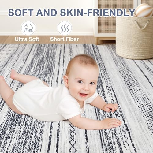 Tortania Area Rug Living Room Rugs - 9x12 Washable Large Soft Neutral Boho Moroccan Bohemian Farmhouse Rug Indoor Floor Carpet for Bedroom Under Dining Table Home Office Decor - Grey - Image 5