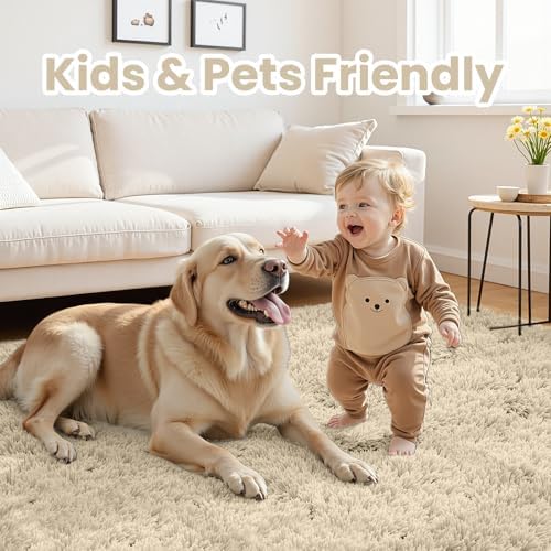 5x7 Fluffy Shag Area Rugs for Living Room Bedroom: Soft Plush Carpet Beige - Image 4