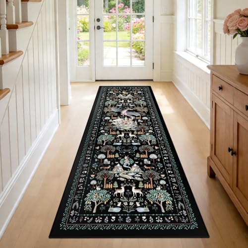 nesrt Fantasy Dragon Runner Rugs for Hallway Entryway 2x6ft Washable, Black Animal Print Kitchen Rug Runners Non Slip, Woodland Forest Floor Carpets for Kid Bedroom Bathroom Decor - Image 5