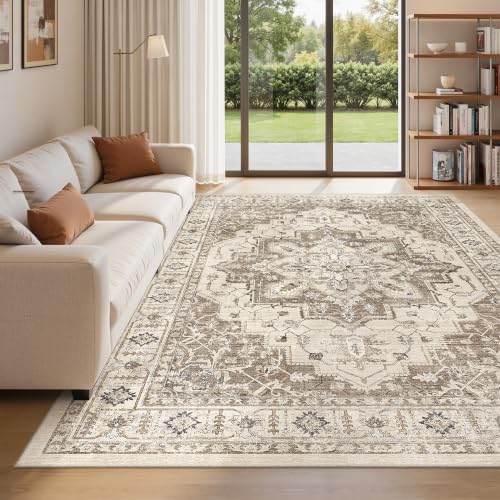 befbee 6x9 Washable Area Rug, Non Slip Rug for Living Room Brown by Befbee
