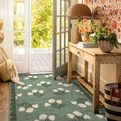 4x6 Boho Bedroom Rug - Sage Green Soft Washable Entry Rug Non Slip - Image 4