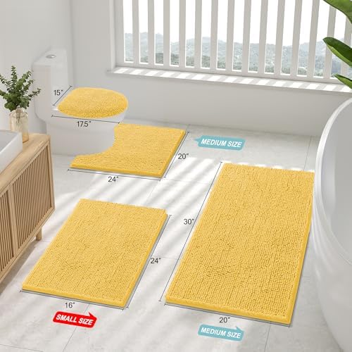 Smiry Luxury Chenille Toilet Rugs U-Shaped 20x20, Soft Absorbent Non-Slip Contour Bathroom Rugs for Toilet, Machine Washable Contoured Bath Mats, Yellow - Image 2