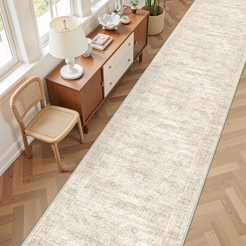 3x14 Runner Rug Non Slip,Washable Hallway Runner Rug,Beige by Restydon