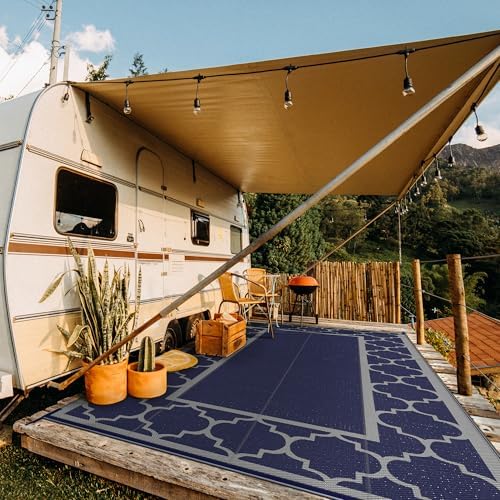 GENIMO Outdoor Rug, Waterproof Plastic Rugs 10'x20' for Camping Blue Grey - Image 2