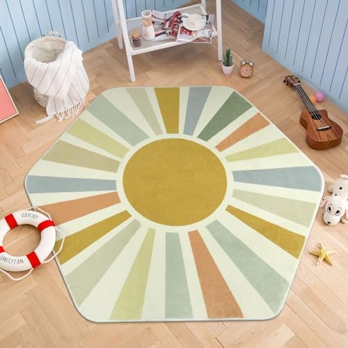 Sun 4'x 4'7" Kids Rug, Washable Hexagon Reading Corner Rug for Playroom - Image 4