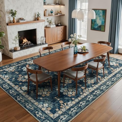 Lessymo 8 x 10 Area Rugs for Living Room,Large Washable Carpet Navy/Beige - Image 4