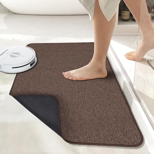 Bath Mat,Ultra Thin Bathroom Rugs,Rubber Bath Mats for Bathroom,No Slip Bath Rugs,Quick Dry,Machine Washable,Low Pile,Absorbent,Shower Outside,Sink,Home Decor Accessories.Brown,1'8"x2'8"(20x32inch) by BosapDirect